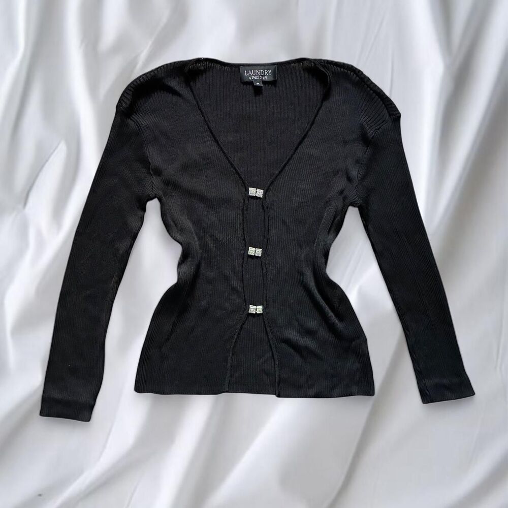 Laundry by Shelli Segal Black and Silver Open Cardigan